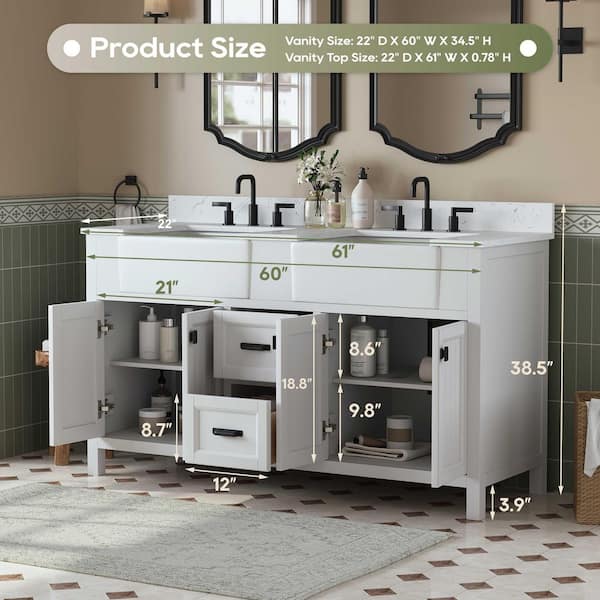 DELUXE DL LIVING Richfield 61 in. Double Sink Freestanding White