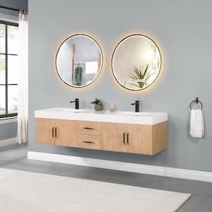 Corchia 72 in. W x 22 in. D x 19 in. H Double Sink Bath Vanity in Light Brown with White Composite Stone Top and Mirror