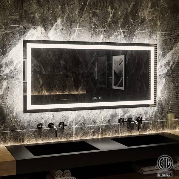 60 in. W x 28 in. H Rectangular Frameless LED Light Anti-Fog Wall Bathroom  Vanity Mirror with Backlit and Front Light