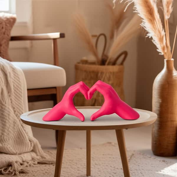 Liv & Skye Pink 15 in. x 5 in. Resin Heart Hands Figurine