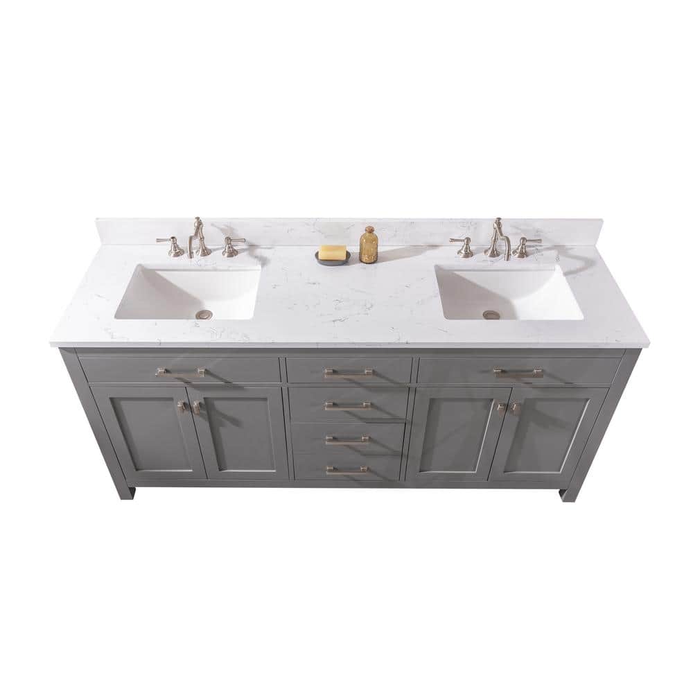 Jasper 72" Gray Double Bathroom Vanity with Carrara White Top
