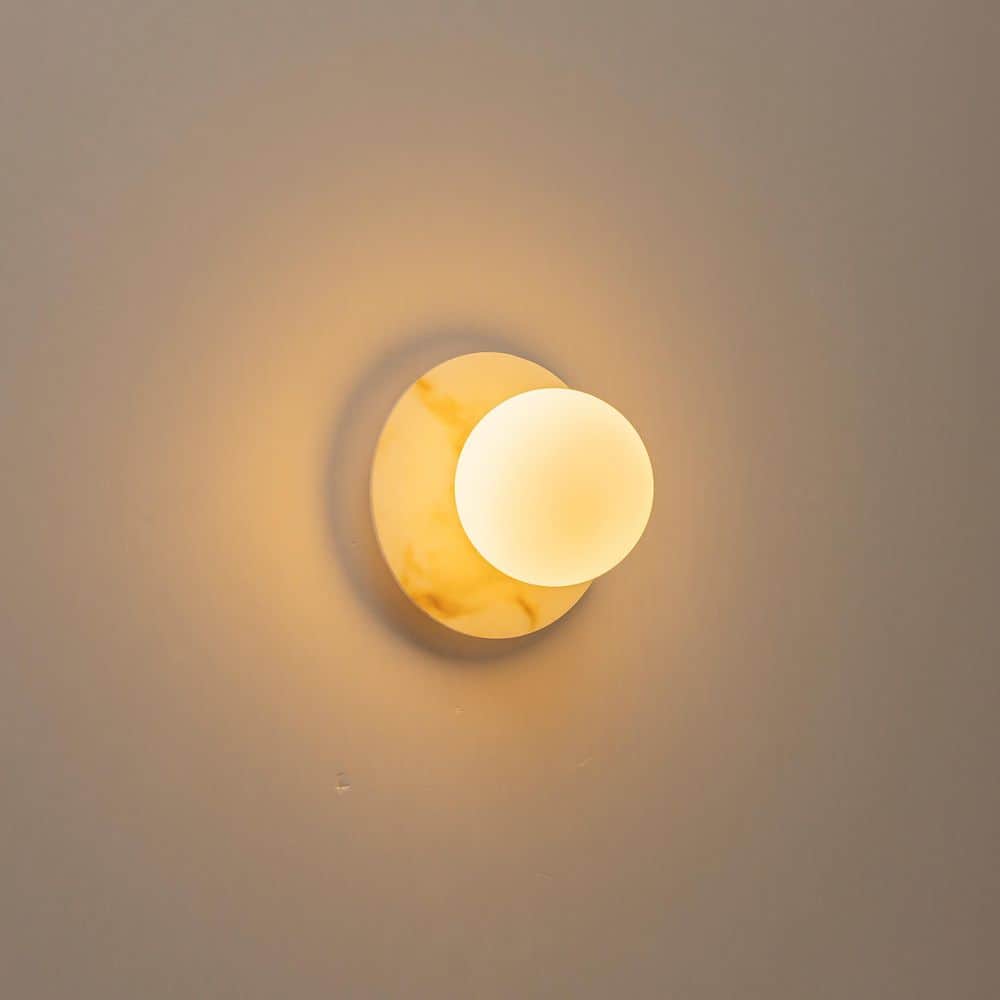 Kensington 5.9 in. 1-Ligth Modern White Faux Marble Accent Wall Sconce with Milk White Glass Globe for Hallway Bedroom price history on PriceWatchPro