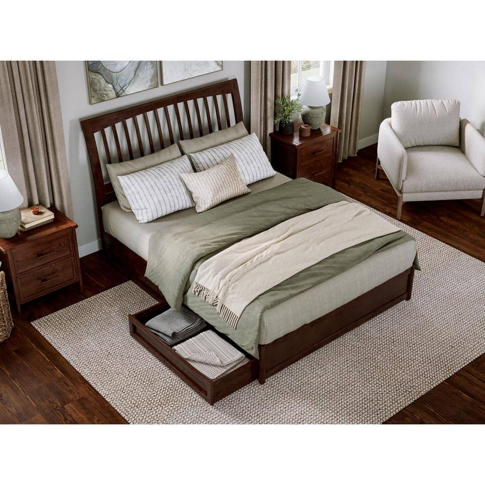 Roslyn Walnut Queen Platform Bed with Storage Drawers