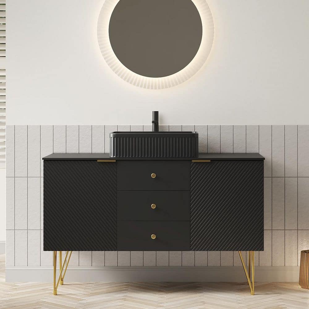 48.03 in. Single Sink Freestanding Black Bath Vanity with Black Sintered Stone Top and Black Sink Assembled price history on PriceWatchPro