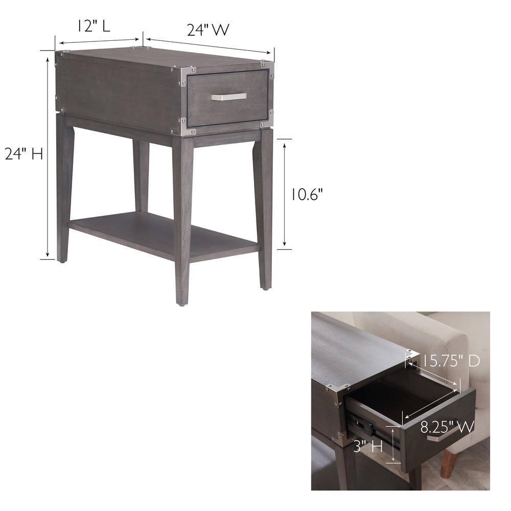 Anthracite and Pewter Rectangular Side Table with Drawer and Shelf