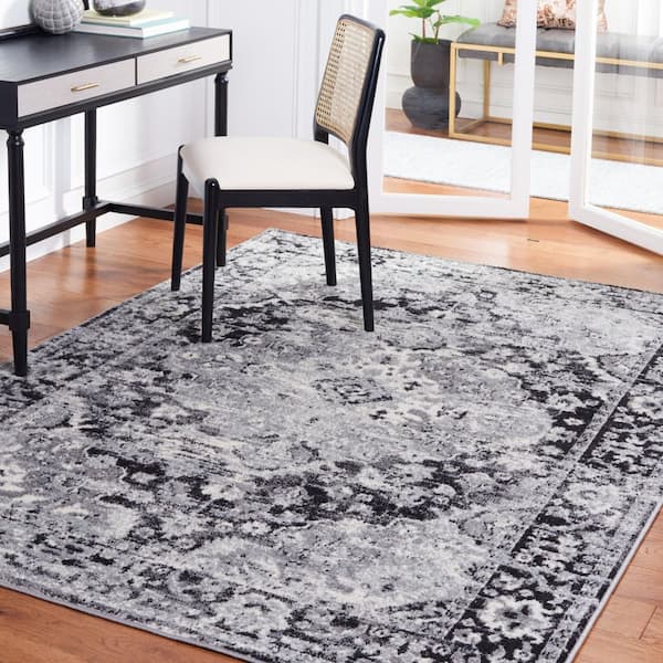 Madison Black/Grey 6 ft. x 9 ft. Border Floral Geometric Medallion Area Rug