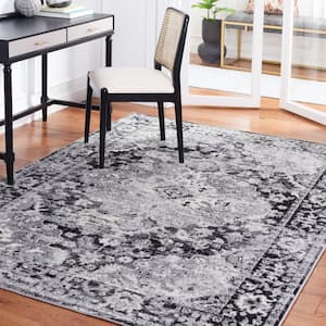 Madison Black/Grey 8 ft. x 10 ft. Border Floral Geometric Medallion Area Rug