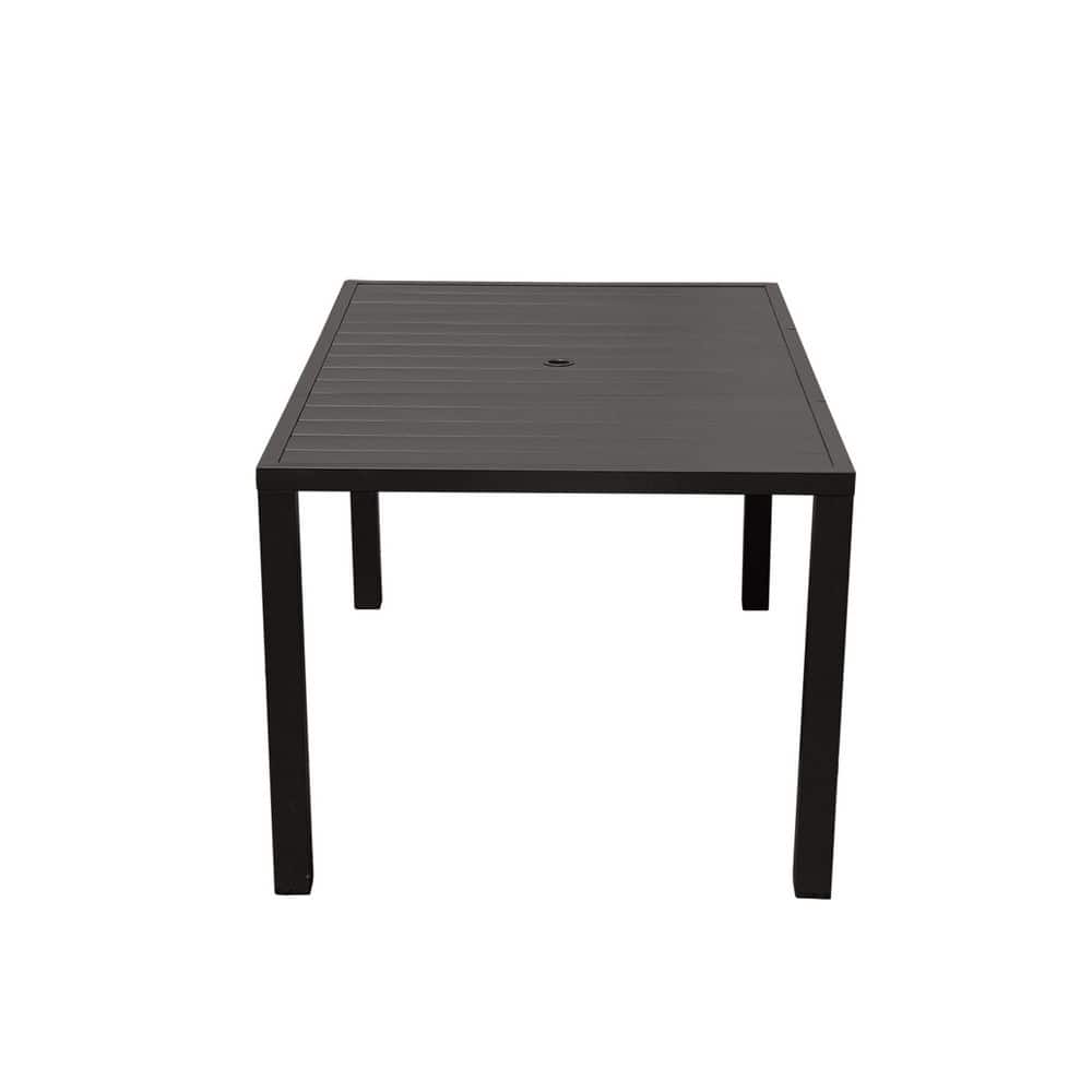 Brown Square Slatted Metal Outdoor Dining Table for 4 Person, Deck Garden Lawn Backyard Use with Umbrella Hole price history on PriceWatchPro