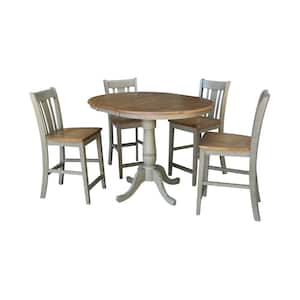 Laurel 5-Piece 36 in. Hickory/Stone Extendable Solid Wood Counter Height Dining Set with San Remo Stools