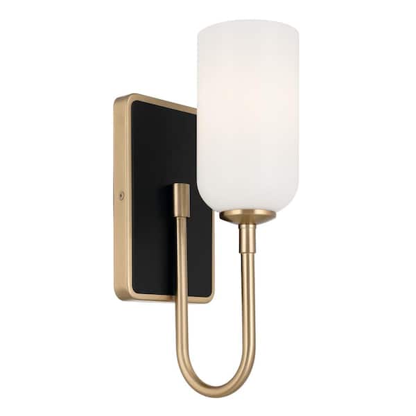 KICHLER Solia 13.5 in. 1-Light Champagne Bronze with Black Bathroom Wall Sconce Light with Opal Glass Shade