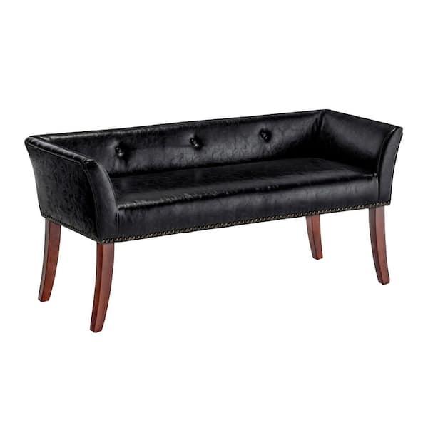 Convenience Concepts Designs4Comfort Gabriella Black Faux Leather/EspressoBench Ottoman 23 in. H X 19.5 in. W X 49.5 in D
