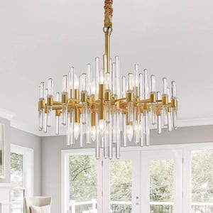 24 in. 10-Light Modern Gold Crystal Chandelier for Kitchen Island Dinning Room Pendant Light Fixtures