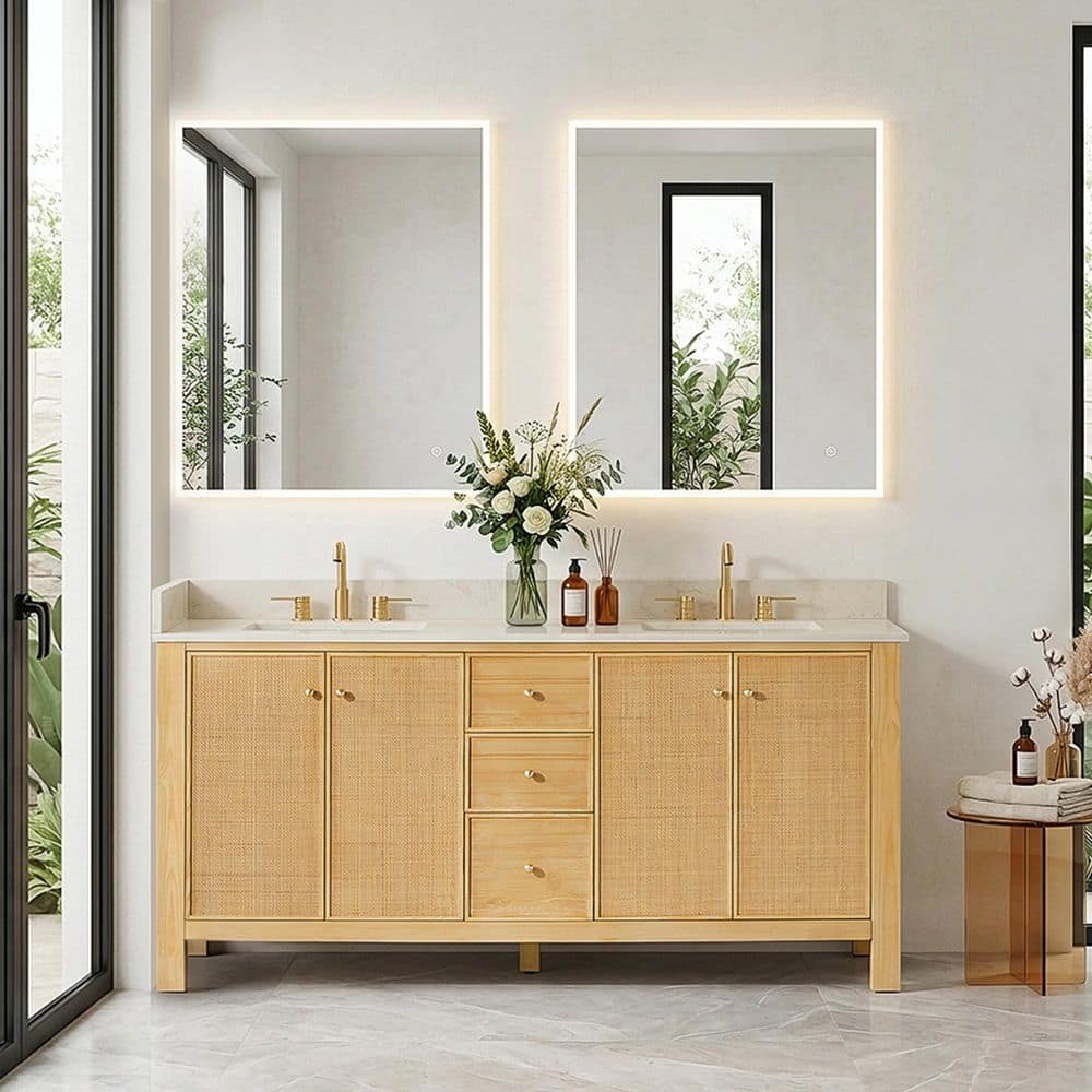 Altair Cedar 72 in. Double Freestanding Natural Wood Bath Vanity