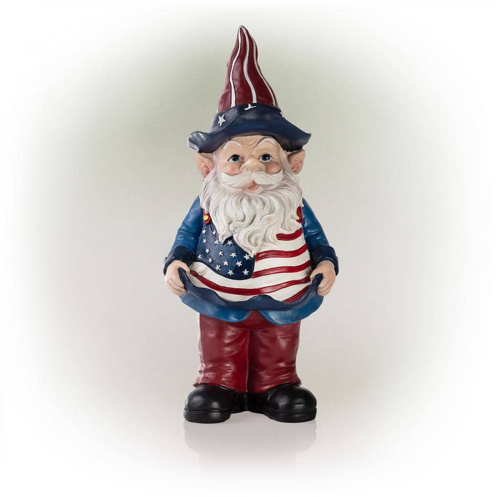 12 in. Tall Outdoor Americana Garden Gnome with American Flag Bird Feeder a