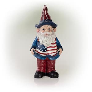 12 in. Tall Outdoor Americana Garden Gnome with American Flag Bird Feeder and Yard Statue Decoration