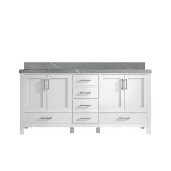 Willow Collections Malibu 72 in. W x 22 in. D x 36 in. H Double Sink Bath Vanity in White with 2 in. Piatra Quartz Top