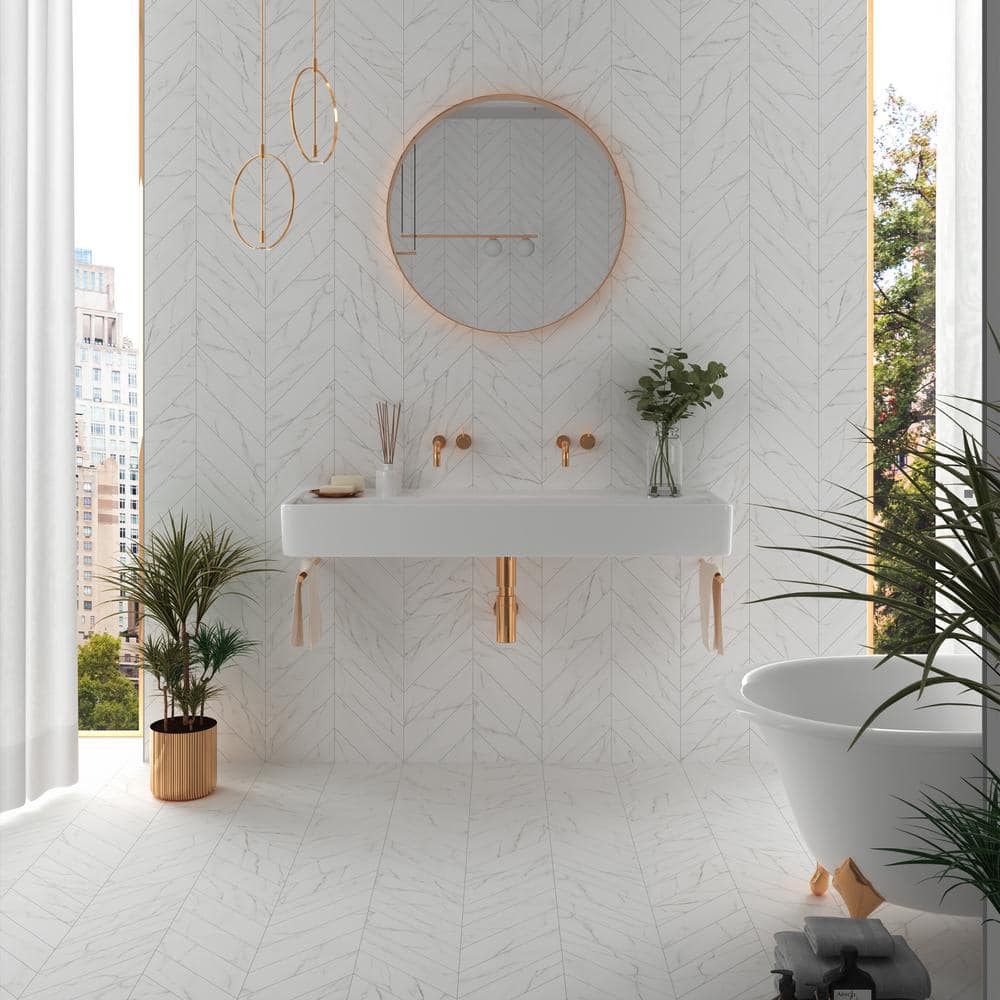 Elegance White Chevron Matte Porcelain Floor and Wall Tile