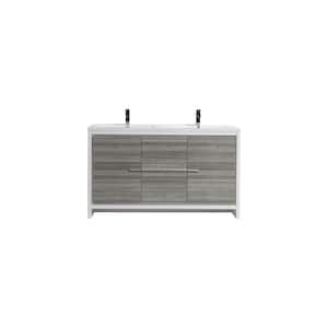 Dolce 60 in. W Bath Vanity in High Gloss Ash Gray with Reinforced Acrylic Vanity Top in White with White Basins