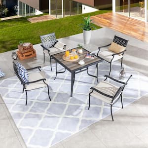 5-Piece Square Metal Outdoor Dining Set with Beige Cushions