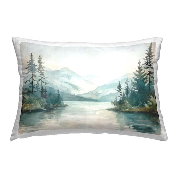 Stupell Industries Mountain Lake in Springtime Green Print Polyester 14 in. X 20in. Throw Pillow