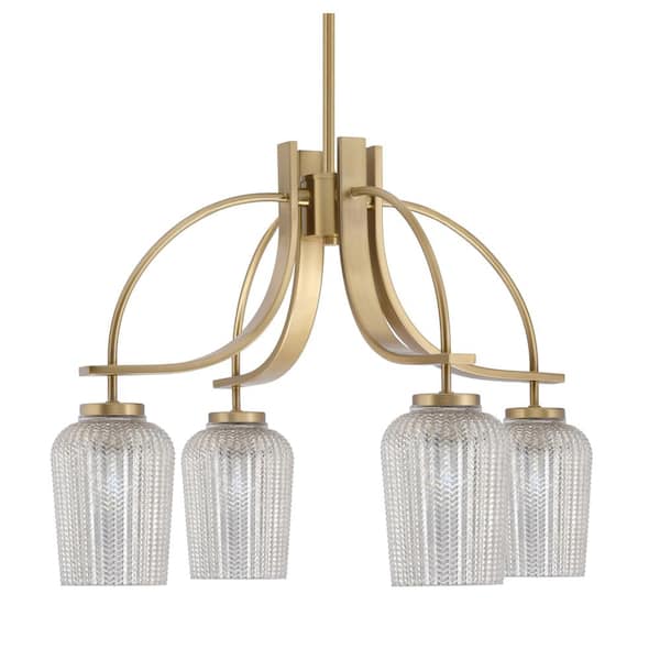 Unbranded Olympia 16.75 in. 4-Light New Age Brass Downlight Chandelier Silver Textured Glass Shade