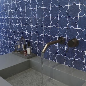 Karma Blue 8.34 in. x 8.34 in. Star Cross Polished Glass Mosaic Wall Tile (0.48 sq. ft./each)