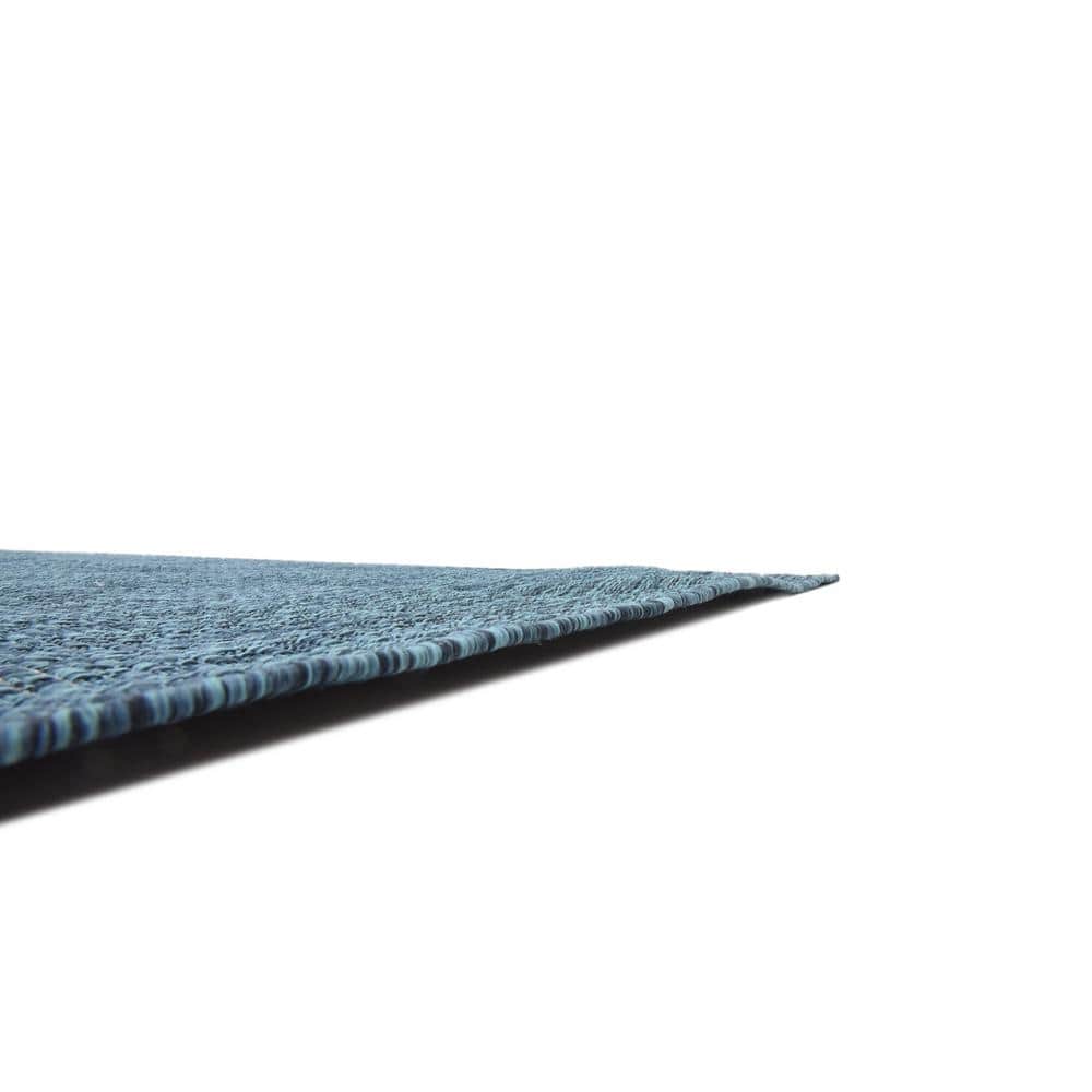 Teal and Navy Blue 9' x 12' Outdoor Flat Woven Rug
