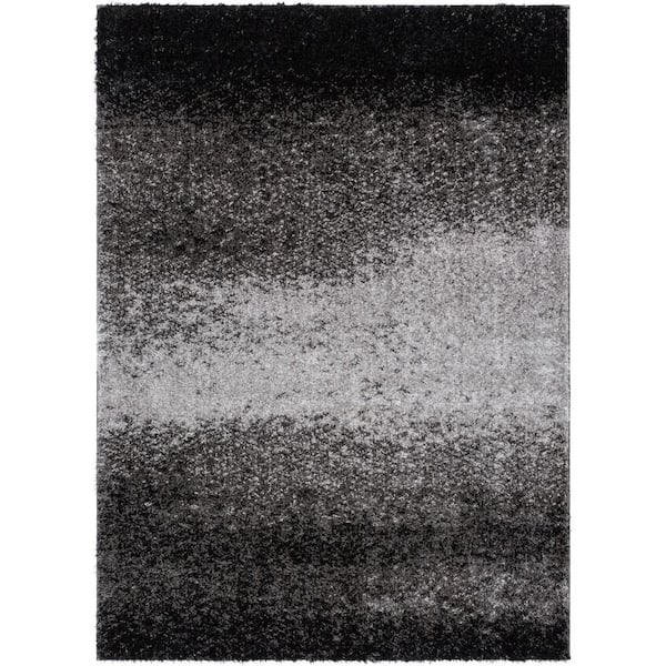 Well Woven Canyon Kynlee Abstract Modern Hand-Carved Shag Black 7 ft. 10 in. x 9 ft. 10 in. Area Rug