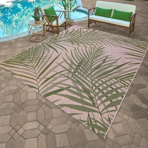 Paseo Paume Sand/Palm 5 ft. x 7 ft. Floral Indoor/Outdoor Area Rug