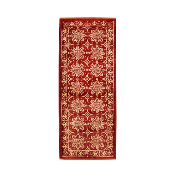 EORC Red Handmade Afghan Wool Transitional Turkish Knot Rug, 9'2 x 11'11