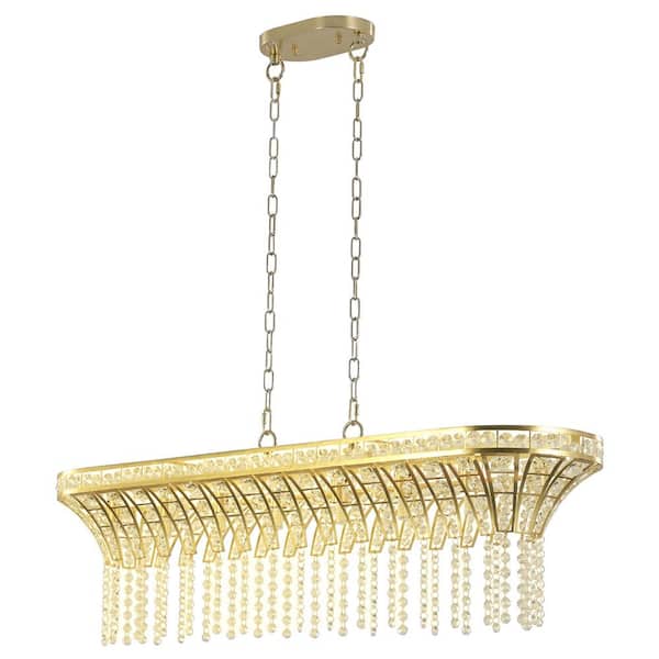 Delicate 8 Lights 39in Modern Crystal Linear Rectangle Chandelier with Gold Finish(Bulb Not Included)