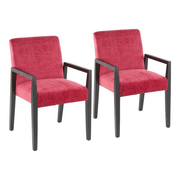 Lumisource Carmen Crushed Hot Pink Velvet and Black Wood Arm Chair (Set of 2)