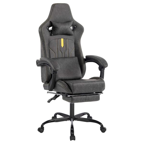 Unbranded Leather Adjustable Height Gaming Chair Ergonomic Computer Chair with Lumbar Support in Grey with Linkage Armrests