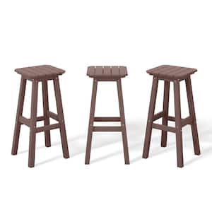 Laguna 29 in. HDPE Plastic All Weather Backless Square Seat Bar Height Outdoor Bar Stool in Dark Brown, (Set of 3)