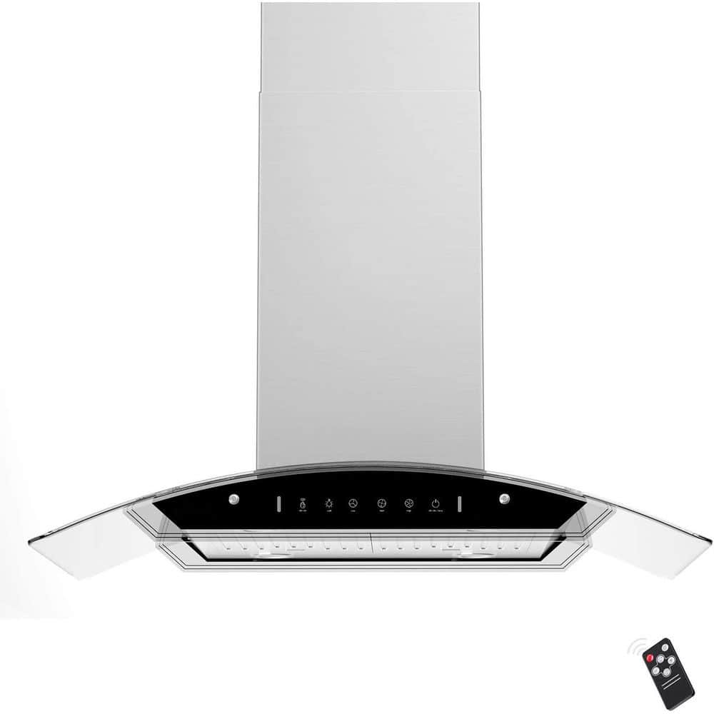 30 in. 500 CFM Ducted Island Mount Range Hood in White Stainless Steel with 3-Speeds and Gesture Control