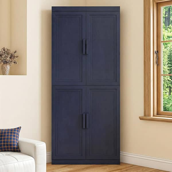 Navy Blue Wood 72 in. H Corner Cabinet Storage Cabinet with Adjustable Shelves for Living Room Kitchen and Bedroom
