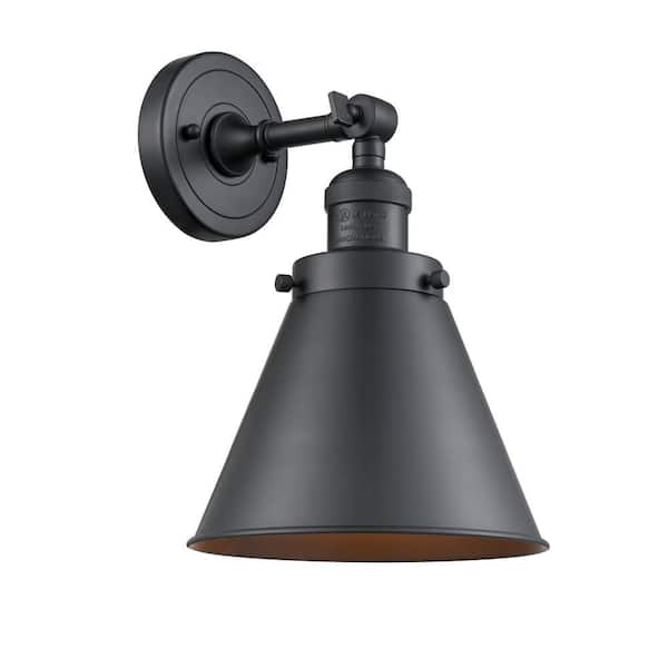 Franklin Restoration Appalachian 8 in. 1-Light Matte Black Wall Sconce with Matte Black Metal Shade