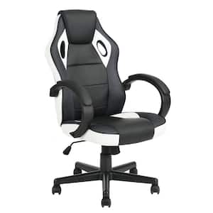 Black and White PU Leather Ergonomic Adjustable Seat Height Swivel Racing Gaming Office Chair with Arms