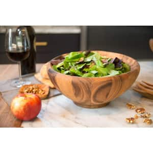 French Home Recycled Clear Glass 12 in. x 6 in. Birch Salad Bowl and Olive  Wood Server Hands GRP315 - The Home Depot