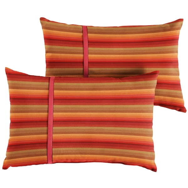 SORRA HOME Sunbrella Red Stripe with Textured Red Rectangular Outdoor Knife Edge Lumbar Pillows (2-Pack)