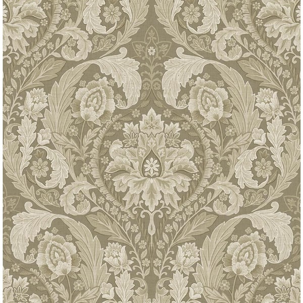30.75 sq. ft. Latte Thornton Vintage Damask Vinyl Peel and Stick Wallpaper Roll