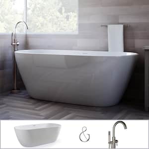 W-I-D-E Series Woodside 59 in. Acrylic Oval Freestanding Bathtub in White, Floor-Mount Single-Post Faucet in Nickel
