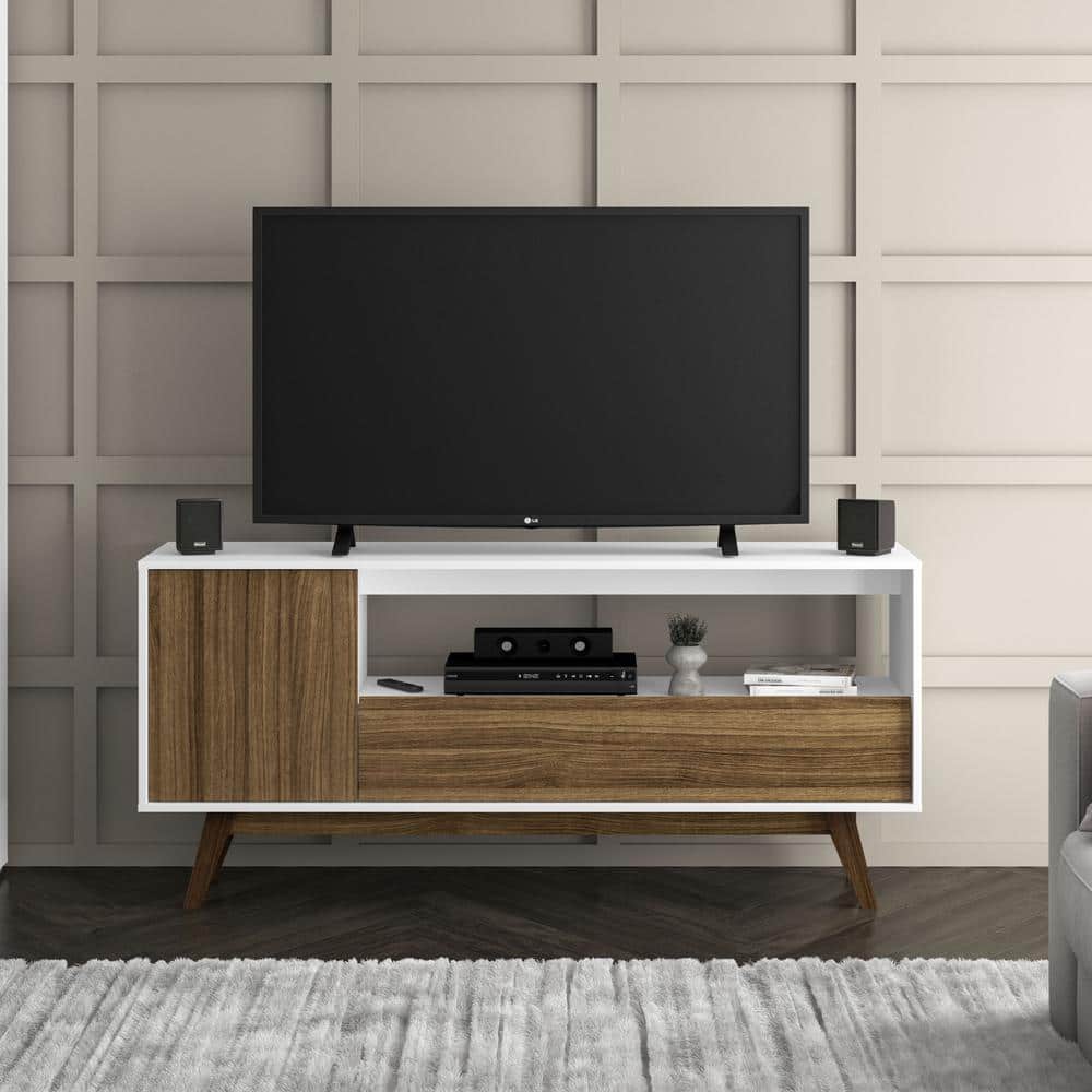 Polifurniture Porto Seguro White and Walnut TV Stand Fits TV up to
