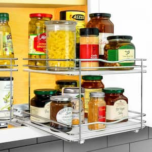 10-1/4 in. Wide - Double Silver Chrome Slide Out Spice Rack Pull Out Cabinet Organizer