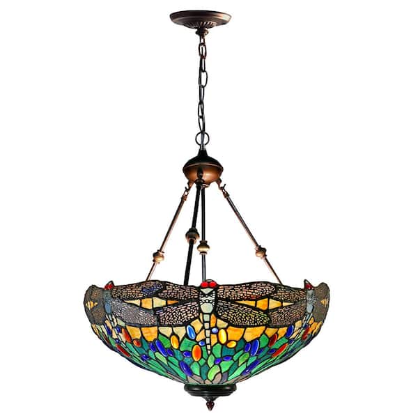 Dale Tiffany Anacapa Dragonfly Inverted 3-Light Dark Brown Shaded Pendant Light