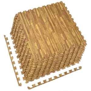Light Wood Grain Floor Mats Foam Interlocking Mats 24 in. x 24 in. (12 Tiles)