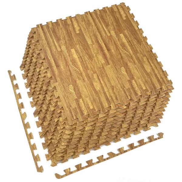 Sorbus Light Wood Grain Floor Mats Foam Interlocking Mats 24 in. x 24 in. (12 Tiles)