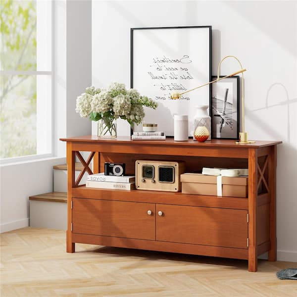 Free Standing TV Cabinet Wooden Console TV Media Entertainment Brown Fits TV's up to 48 in.