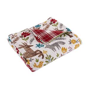 Folk Deer Multi-Color Woodland Holiday Quilted Cotton Throw Blanket