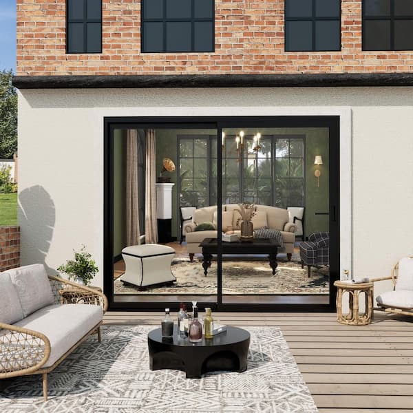 108 in. x 80 in. Matte Black Universal Aluminum Multi-Sliding Patio Door with Double Glazed Low-E Glass